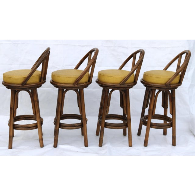 Mid-Century Modern Mid Century Modern Bent Rattan Swivel Barstools With Back-Set of 4 For Sale - Image 3 of 12