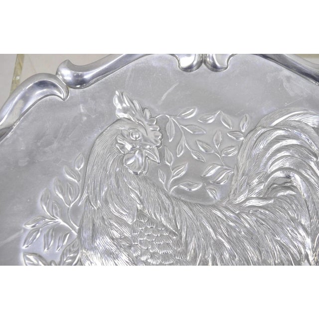Late 20th Century Vintage Lenox Retired Large Rooster Pewter Metal Holiday Serving Platter Tray For Sale - Image 5 of 11