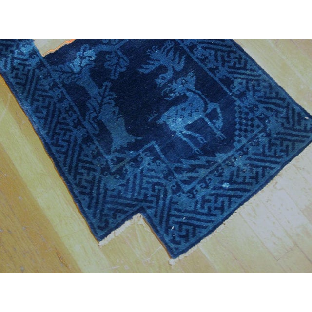 1930s Blue Floral Antique Chinese Horse Cover Rug 1'10"x4'2" Hand Knotted Pile Wool Carpet For Sale - Image 4 of 4