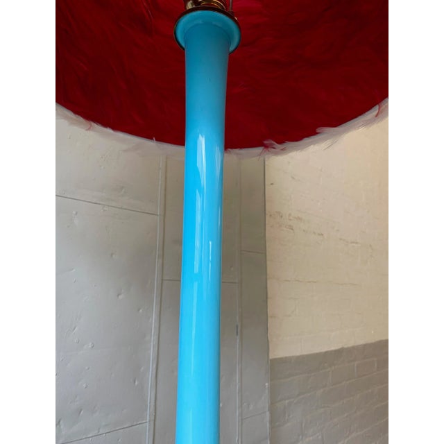 Blue Midcentury Italian Blue Venetian Glass Lamp on Giltwood Base For Sale - Image 8 of 10