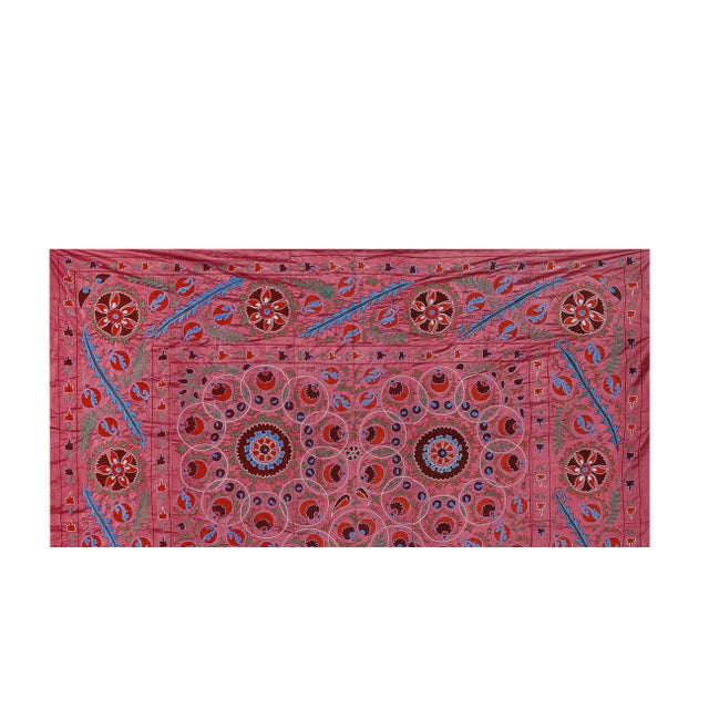 Silk Suzani Wall Decor - Uzbek Textile Art Dimension; 96.5" x 117.7" / 245 x 299 Cm / 8' x 9'10" Material: Silk Cotton...
