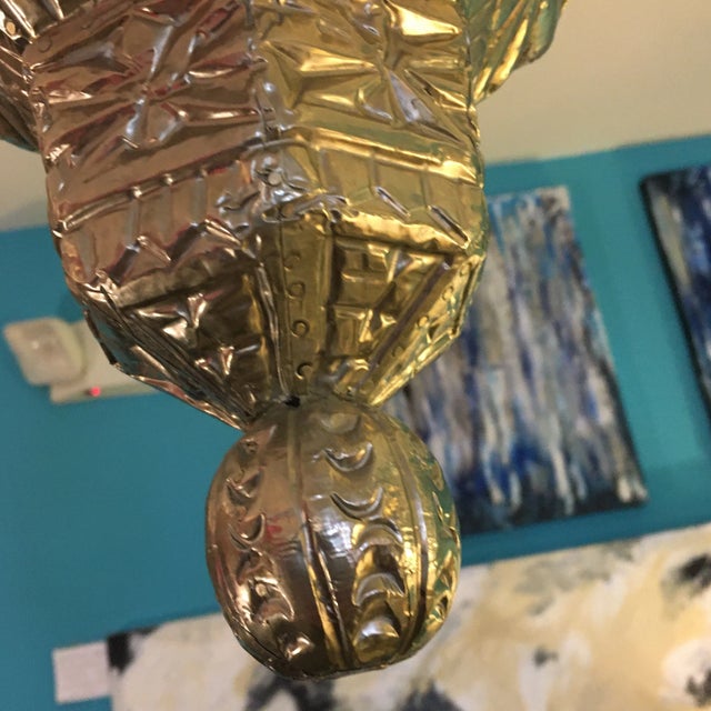 1970s Chased German Silver Over Wood Hanging Light Fixture For Sale - Image 5 of 9