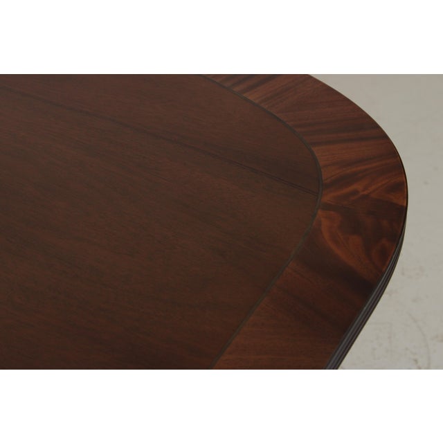 1970s Smith & Watson Banded Inlaid Mahogany Pedestal Double Dining Table For Sale - Image 5 of 17