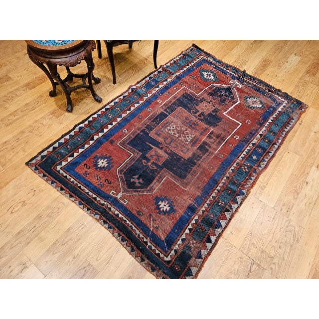 Antique Fachralo Kazak Prayer Rug, Handwoven Wool, Persimmon & Green, 4' x 6' For Sale - Image 10 of 18