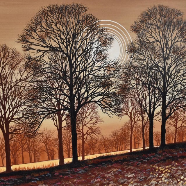 Wood Large Mid-Century Modern Orange and Brown Tree Landscape Painting Signed Williams For Sale - Image 7 of 12