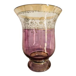 Early 20th Century Art Nouveau Lavender/Gold Hand Painted Glass Vase For Sale