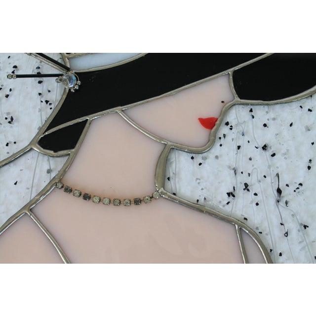 Art Deco Vintage Stained Glass Panel W/ Female Figure For Sale - Image 3 of 6