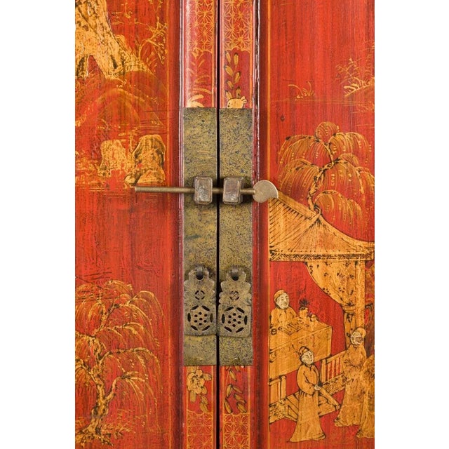19th Century Large Chinese Qing Dynasty Red Lacquer Armoire with Gilt Décor For Sale - Image 12 of 13