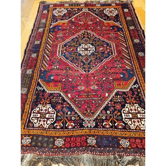 "Vintage Persian Qashqai (Ghashghai) Tribal Area Rug, hand-knotted in Southwestern Persia circa the mid-1900s. This...