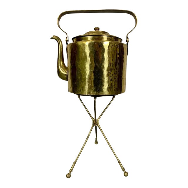 Antique Dutch Brass Coffee Pot and Trivet For Sale