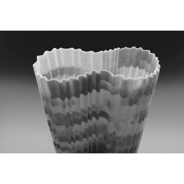 Contemporary Stripes B1 Decorative Vase in Honed Striato Olimpico Marble by Bufalini Marmi For Sale - Image 3 of 8