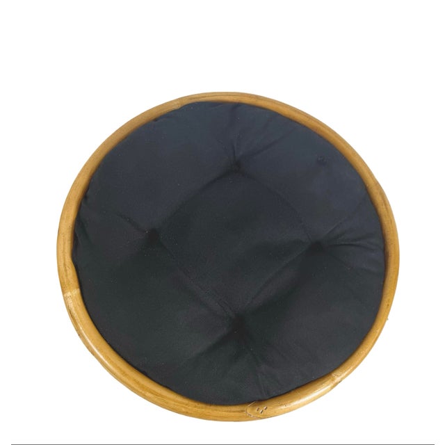 Mid 20th Century Pair of 1970s Vintage Rattan and Bamboo Round Ottoman Footstools For Sale - Image 5 of 18