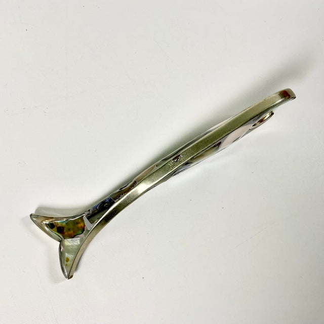 1970s Vintage Coastal Boho Chic Alpaca Mexico Sterling Silver & Abalone Shell Bottle Opener. For Sale - Image 9 of 12