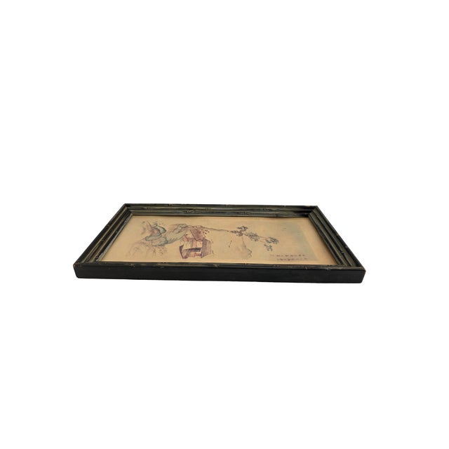 Pair of Mid-Century Antique Japanese Landscape Watercolors - Ebonized Bamboo Framed For Sale - Image 4 of 15
