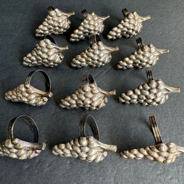Grape Cluster Napkin Rings Antiqued Silver Tone Holiday Entertaining Set of 12 For Sale - Image 4 of 8