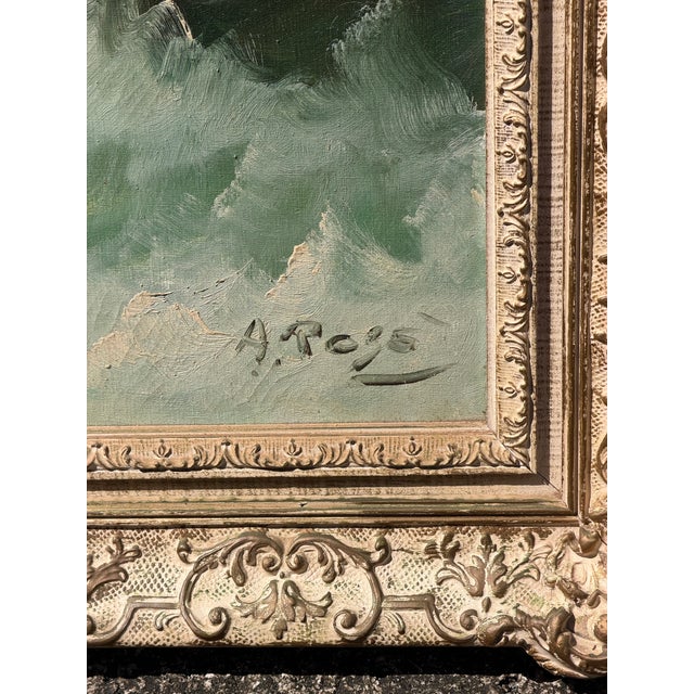 1950s 1950s Italian Original Oil Seascape Signed A. Reyes, Macy’s / Reliable Newark, Ornate Gilt Frame For Sale - Image 5 of 11