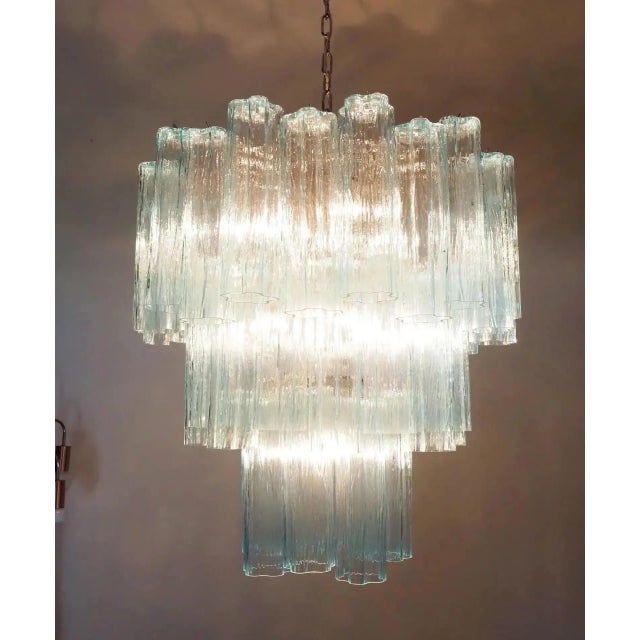 Three-Tier Murano Glass Tube Chandelier in Blue Glasses For Sale In Los Angeles - Image 6 of 10