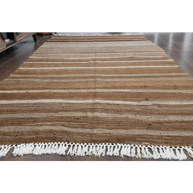 1970s Vintage Turkish Oushak Handmade Wool Cotton Brown Runner Rug For Sale - Image 4 of 12