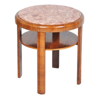 Small Czech Art Deco Table in Walnut Veneer and Marble, 1920s For Sale