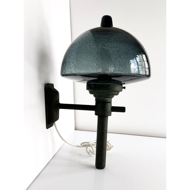 Mid-Century Modern Vintage Danish Copper and Blue Glass Exterior Torch Light For Sale - Image 3 of 11