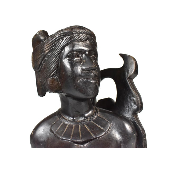 Vintage Early 20th Century Hand Carved Hardwood Pacific Islands Igorot Tribal Man & Woman Bust Bookends - Set of 2 For Sale - Image 6 of 13