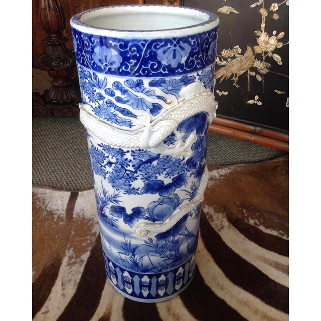 19th Century Chinese Blue and White Umbrella Stand Chairish