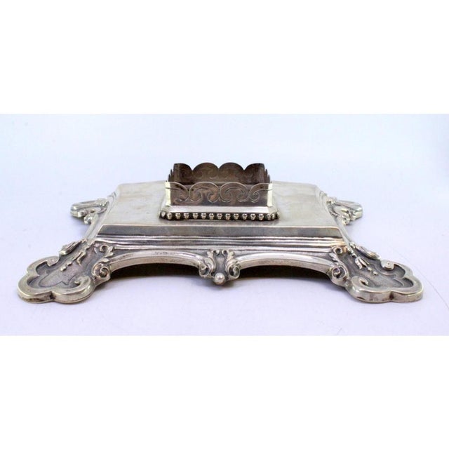 Embossed and Engraved Silver Inkwell with Shells, Pearly Frieze and Monogram Card, in Very Good conditions. Designed 1890...