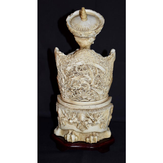 Vintage Chinese Empress Carved Cast Resin With Faux Ivory Finish Figurine Statue For Sale - Image 15 of 16