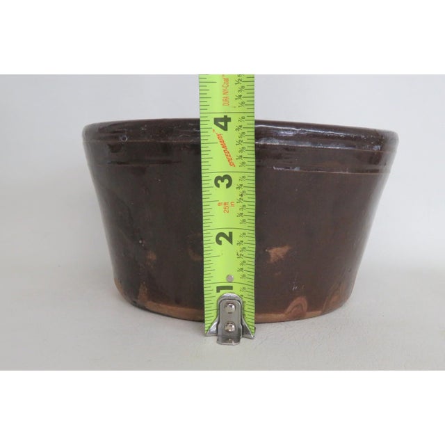 Brown 1899 Handmade Pottery Dish Dark Brown Glaze Salt Crock Bowl With Lip For Sale - Image 8 of 12
