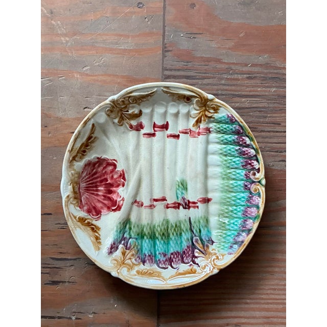 Ceramic Vintage Regency French Majolica Asparagus Ceramic Plate For Sale - Image 7 of 12