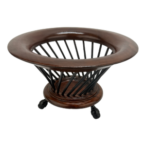 19th C, Anglo-Indian Turned Teak and Ebonized Wood Basket on Acorn Feet