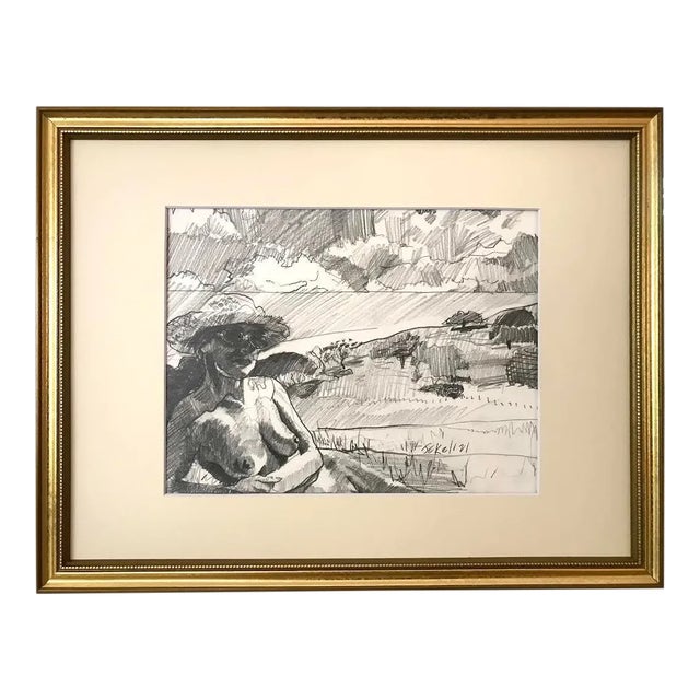 Nude Woman in a Landscape Original Drawing by Darren Jekel California Artist For Sale
