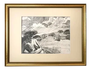 Nude Woman in a Landscape Original Drawing by Darren Jekel California Artist
