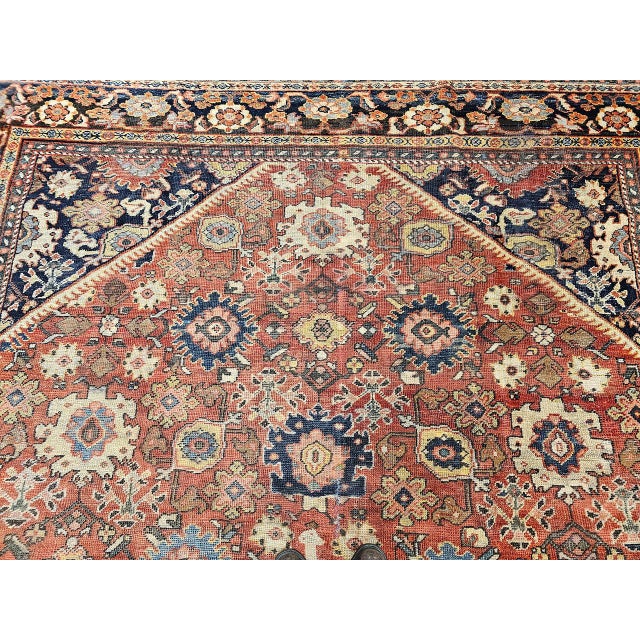19th Century Antique Persian Mahal Sultanabad Rug, Hand-Knotted Wool, Geometric Pattern, Rust-Red & Navy, 10x12 For Sale - Image 5 of 16
