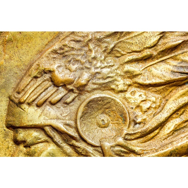 1900 - 1909 1900s Heavy Solid Large Brass Metal Art Plaque Native American Indian Chief Sculpture Western Home Decor For Sale - Image 5 of 9