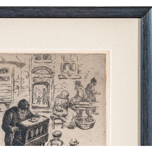 Wood Abraham Phillips Signed Etching Organ Grinder Street Scene 1925 For Sale - Image 7 of 14