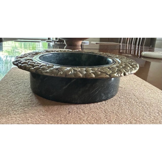1970's Green Marble Wine Coaster With Gold Grapevine For Sale - Image 4 of 5