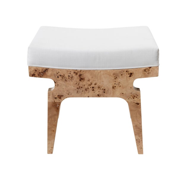 Matthew Izzo Home Fergie Burlwood & White Linen Stool For Sale In New York - Image 6 of 6