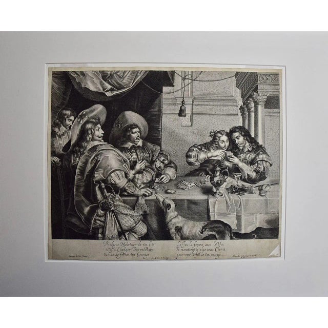 A 17th century engraving entitled "The Card Game" by old master artist Alexander de Voet after a painting by Cornelis de...