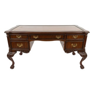 Sligh Carved Mahogany Leather Top Desk For Sale