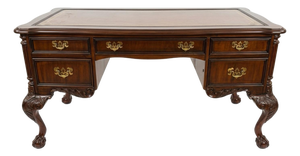 Sligh Carved Mahogany Leather Top Desk