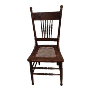 Antique Early American Wood Chair Cane Seat Dark Tone