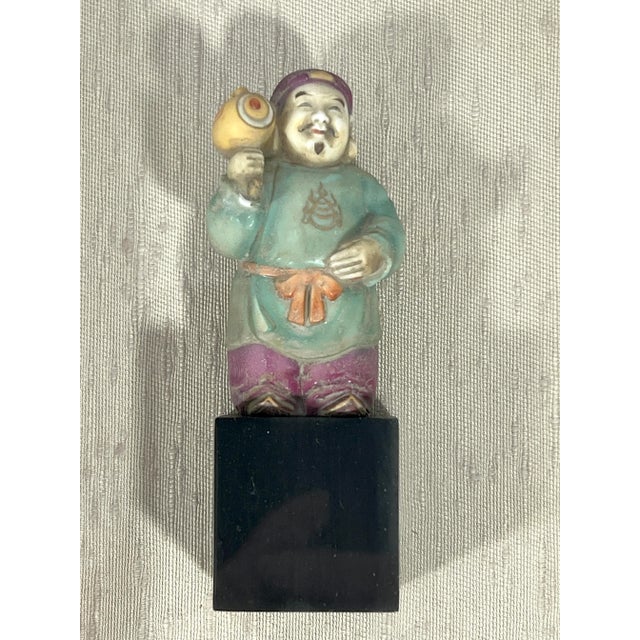 Old Japanese Figures of Hotei the Buddha and Daikokuten God of Wealth, a Pair, Shadow Box Framed Wall Hangings For Sale - Image 4 of 12