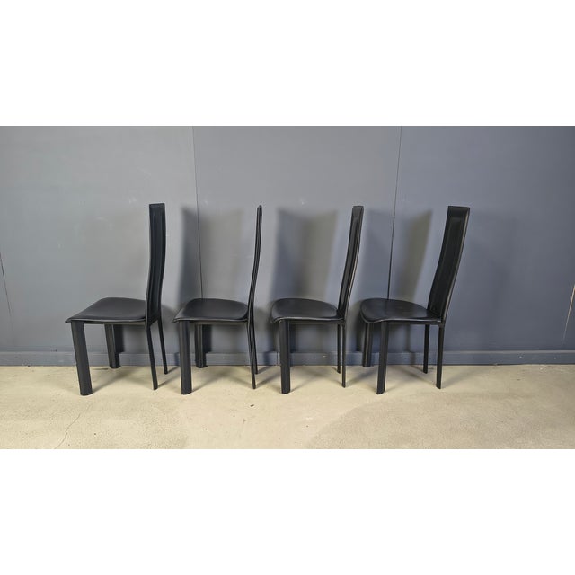 1980s Vintage Black Leather Dining Chairs, 1980s, Set of 4 For Sale - Image 5 of 16