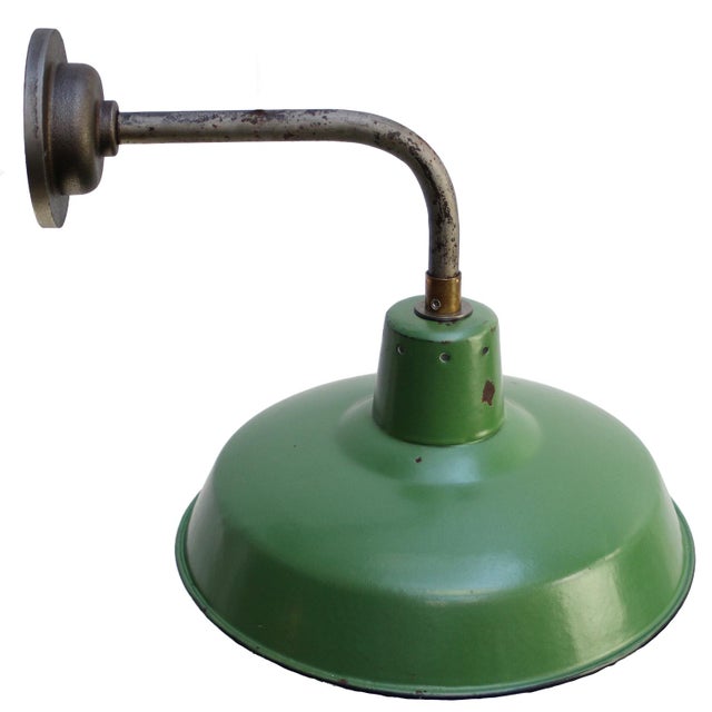 Industrial French Cast Iron and Green Enamel Wall Light For Sale - Image 3 of 5