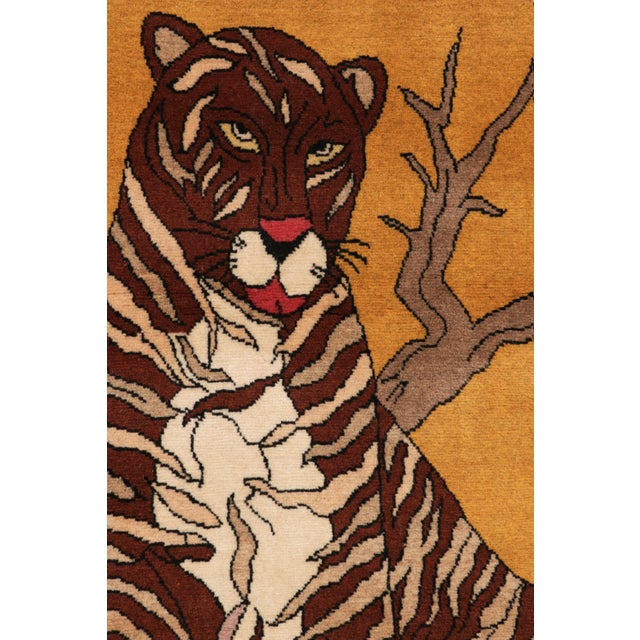 Tribal Vintage Gabbeh Persian Rug in Amber With Tribal Tiger Pictorial - Rug & Kilim For Sale - Image 3 of 8