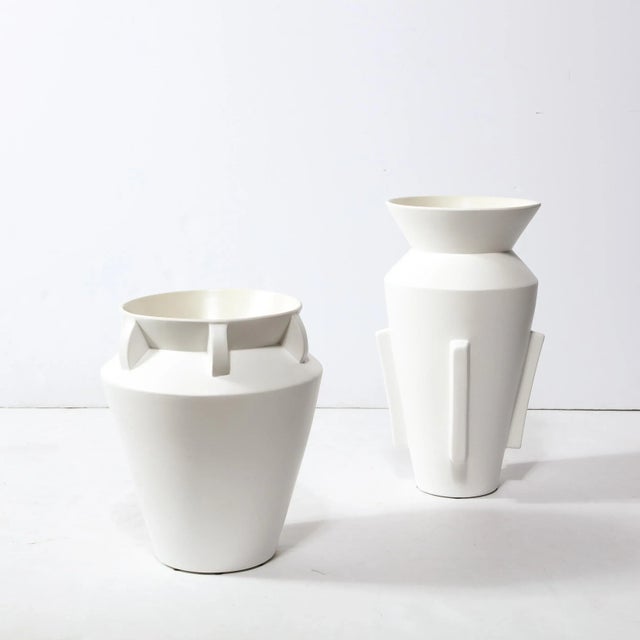 Late 20th Century Modernist Tall Urn Form White Ceramic Vase For Sale - Image 10 of 11