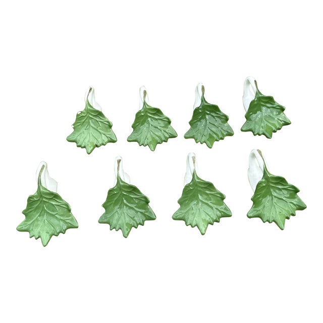 1970s Ceramic Leaf Napkin Rings- Set of 8 For Sale