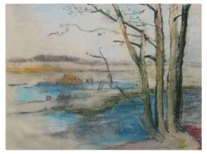 Aleksandra Belcova, Flooded River, 1950s, Pastel on Paper