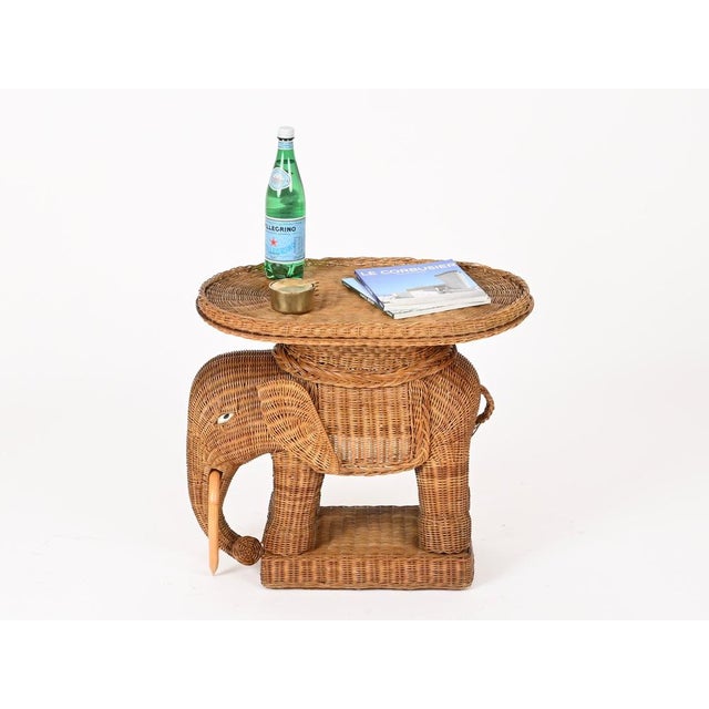Large Rattan and Wicker Elephant Side Table from Vivai Del Sud, Italy, 1970s For Sale - Image 3 of 16